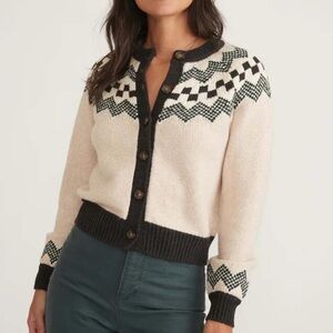 Marine Layer Ava Fair Isle Cardigan Oatmeal Wool Alpaca Blend Women’s Size Small